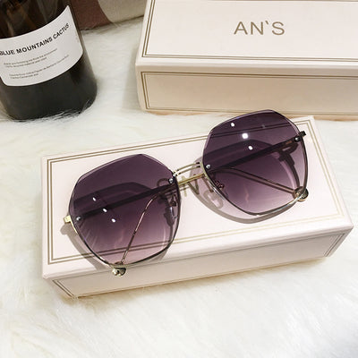 Pink sunglasses female summer round face big face thin 2021 new trendy gradient frameless net red sunglasses small face