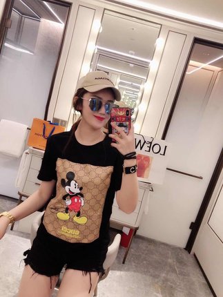 European station 2022 summer new short-sleeved all-match Western style full-picture Mickey print cartoon net red T-shirt women