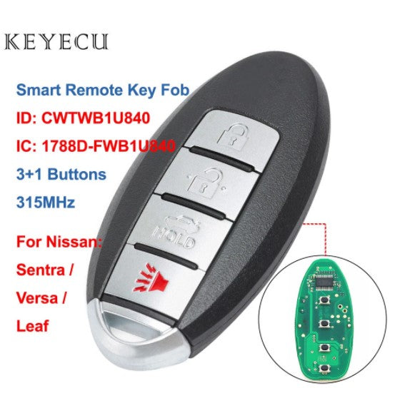 Keyecu CWTWB1U840 Smart Car Remote Key Fob 4 Buttons 315MHz for Nissan Sentra 2013-2019 Versa 2013-2018 Leaf 2013-2016 TWB1U840