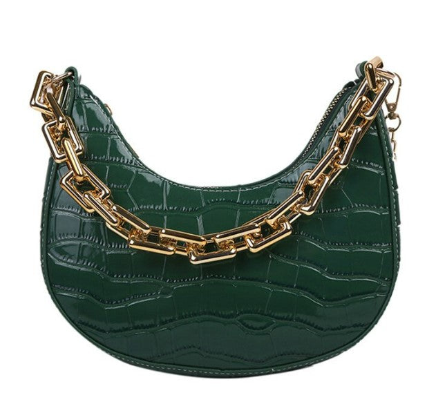 Luxury Alligator Pattern Shoulder Bags Female Small PU Crescent Shape Crossbody Bags Chain Plain Half Moon Bags