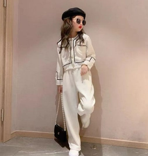 2022 Girls Korean Clothing Sets Teen Girls Outfit Suit Top+Wide Leg Pants Loose 2Pcs Set Teenage Fashion Children Clothing Suit