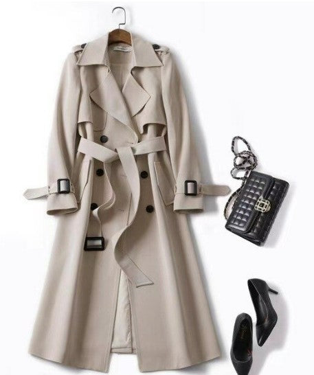 Women Solid Wool Blend Coat Slim Fit Belt Coats Female Warm Cotton British Office Lady Elegant Trendy Button Trench Outwear Ins