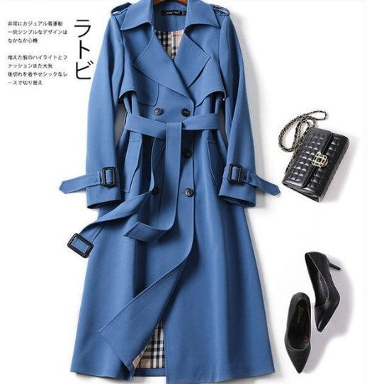 Women Solid Wool Blend Coat Slim Fit Belt Coats Female Warm Cotton British Office Lady Elegant Trendy Button Trench Outwear Ins