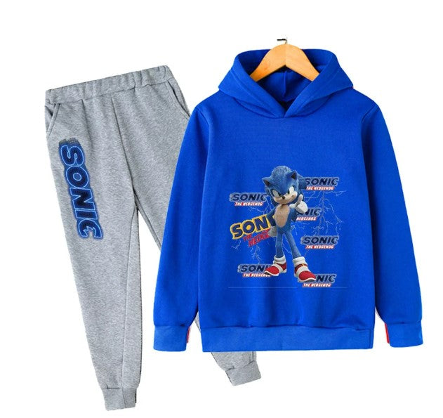 Children's Sonic Clothing 4-14t Boys and Girls Cotton Sonic Print Suits Kids Spring Autumn Hoodie Baby Clothes Two-piece Suit