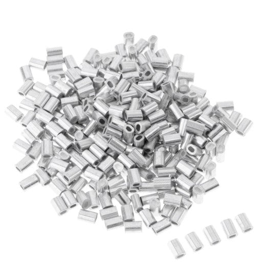 100Pcs Double Barrel Crimp Sleeve Aluminum Crimping Loop Sleeve Fishing Line Tube Connectors