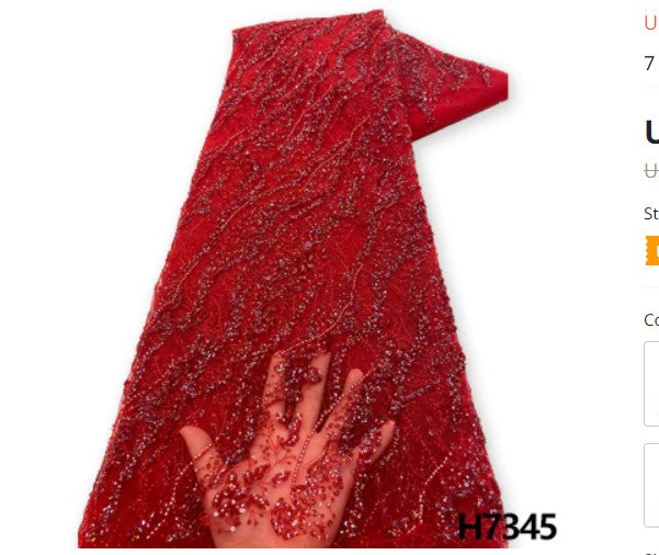 HFX 2022 Luxury African Bridal Lace Fabric Red Embroidery Beaded Lace Fabric Latest Nigerian Net Lace With Sequins 5 Yards F7345