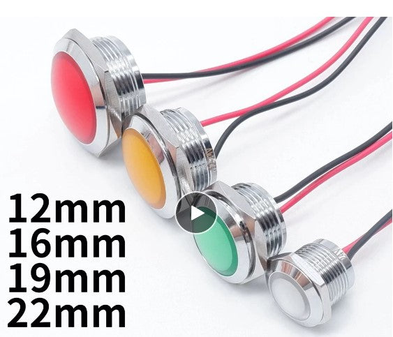 12mm 16mm 19mm 22mm Metal LED Indicator Light Waterproof Spherical Round Signal Lamp Red Orange Blue Green White Panel Mount 12V