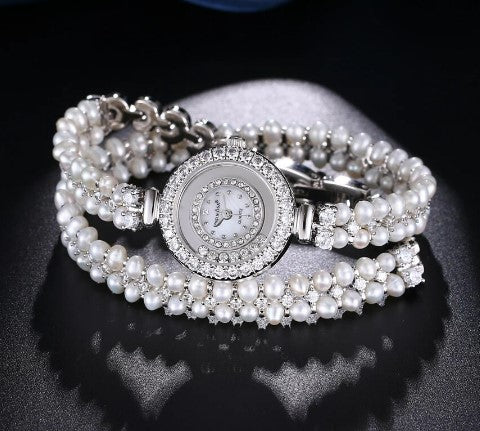 Hermosa Exclusive Pearl Watch Party Show GIFT Japan Quartz 30M Water Resistant Stainless Stell Back Wristwatch 14.5 Inches NEW