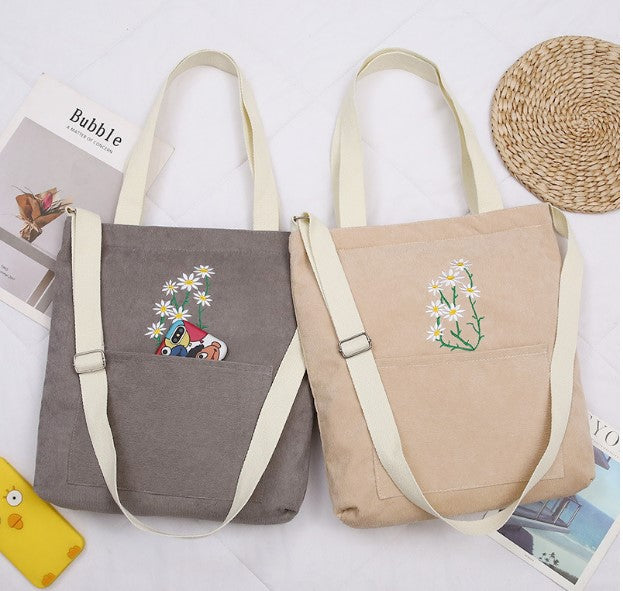 Manufacturers wholesale small daisy corduroy ladies one-shoulder canvas bag casual literar