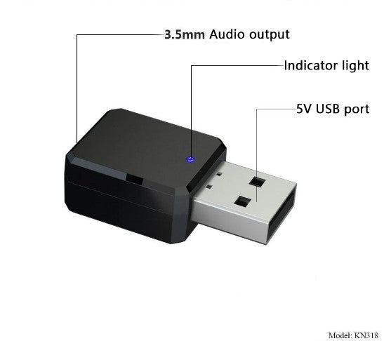 Bluetooth-compatible 5.1 Audio Receiver Dual Output AUX USB Stereo Car Hands-free Call Built-in Microphone Mic Wireless Adapter