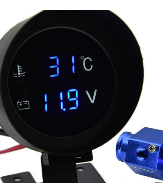 H Car Digital Led Water Temperature Gauge -10-110 Celsius With Water Temp Joint Pipe Sensor 10MM Adapter 1/8NPT Voltmeter 2 IN 1
