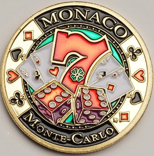 Las Vegas Seven Badge Painted Micro Relief Good Luck To You Gold Plated Medal Specie 32mm Casino Commemorative Coin