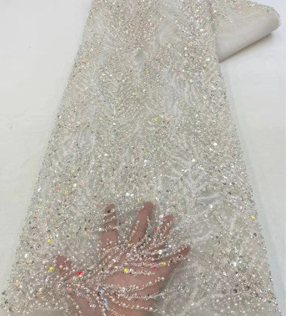 Fashion High Quality Luxury French Embroidery Heavy Groom Lace Fabric African Nigerian With Sequins Fabric For Wedding Dress