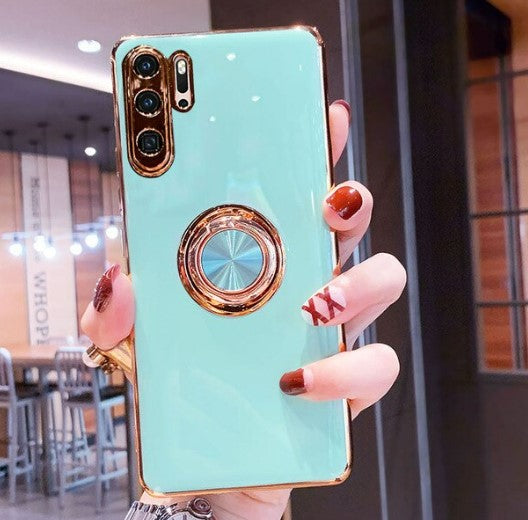 Luxury Plating Silicone Case For Huawei P30 Pro P20 Mate 20 P40 Honor 20 30 Pro Nova 5T Phone Soft Magnet Cover With Ring Holder