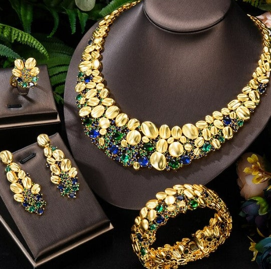 GODKI Famous Brand 4PCS Green CZ Luxury African Jewelry Set For Women Wedding Party Zircon Crystal Dubai Bridal Jewelry Set Gift