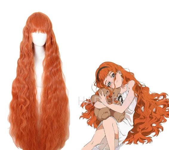 Wonder Egg Priority Cosplay Frill Costume Women Long Orange Wig Anime Cosplay Headgear Props Headgear Props 120cm