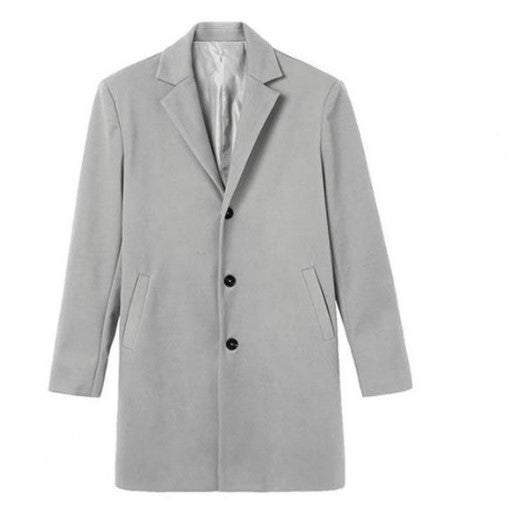 Casual Men Trench Coat Turn Down Collar Thickened Male Slim Buttons Windbreaker Coat