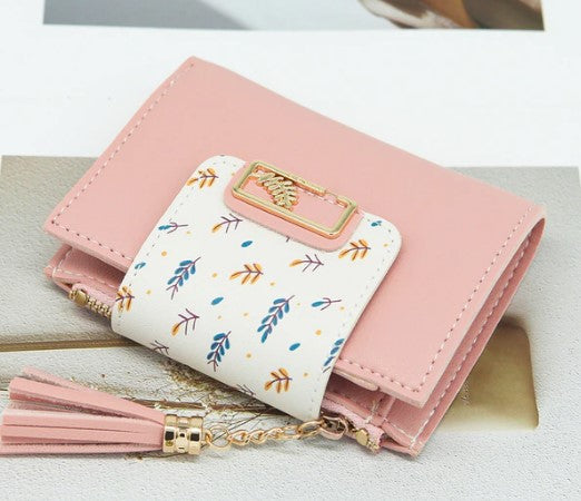 Fashion Tassels Short Wallet Bag for Women PU Leather Clutch Bags Cute Korean Card Holder Female Folding Small Coin Purse Bolsas