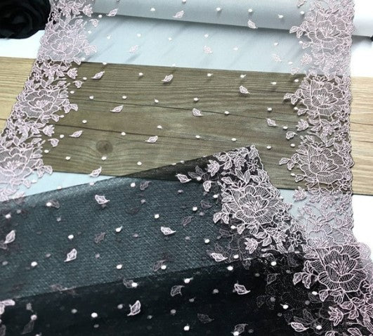 (1M/Lot) Dusty-Rose Embroidery Lace Fabric Black Polka Dots Mesh Embroidered Lace Trim DIY Accessories for Dress Sewing Crafts