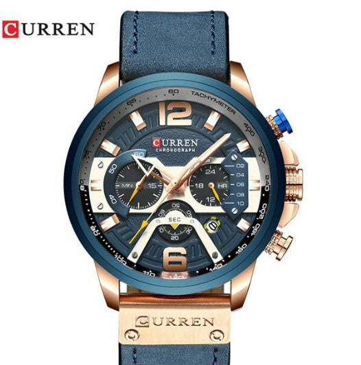 2021 CURREN Men Watches Top Brand Luxury Blue Leather Chronograph Sport Watch For Men Fashion Date Waterproof Clock Reloj Hombre