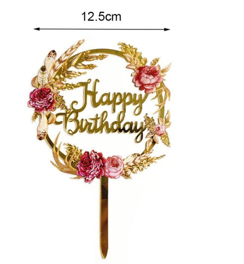 Hot Sell Cake Topper Happy Birthday Anniversary Party Gold Silver Cake Insert Acrylic Cake Decoration Wedding Cake Dessert Decor