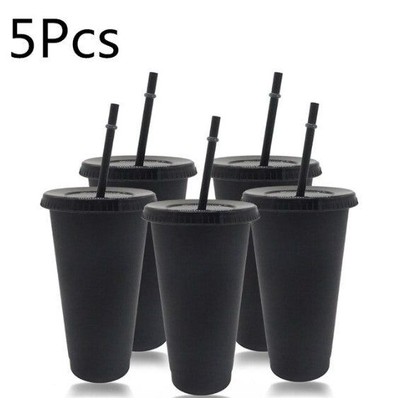 5Pcs 473ml/700ml Black Reusable Plastic Water Bottle Cold Cup With Lid And Straw Magic Tumbler Personalized Tumbler Coffee Mug