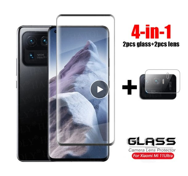 4-in-1 For Glass Xiaomi Mi 11 Ultra 3D Full Curved Cover Tempered Glass Mi 11 Ultra HD Camera Lens Glass Film Screen Protector