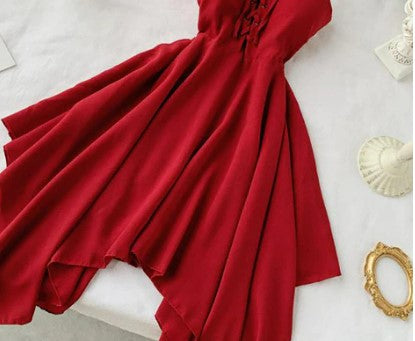 Summer 2020 Women Irregular Hem Beach Party Mini Dress Vestidos Sexy Sleeveless High Waist Drawstring Red/Green Strap Dress New