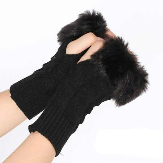 Fashion Winter Women Gloves Plush Faux Fur Knitting Wool Keep Warm Mitten Fingerless Lady Girl Half Finger Gloves Christmas Gift