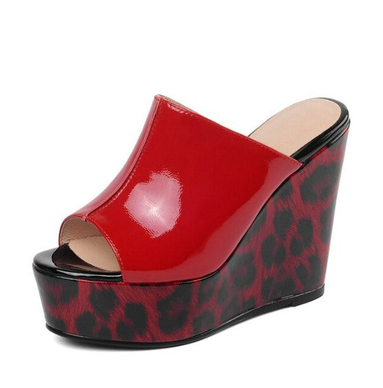 2022 Spring And Summer New Wedge Slippers Genuine Leather Leopard Print Design Women's Shoes Fashion Leisure All-Match Shoes
