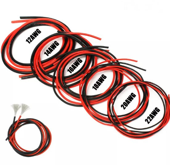 1M/3M/5M Black and Red Per Each 12AWG 14AWG 16AWG 18AWG 20AWG 22AWG Soft Silicone Flexible Wire High Temperature Test Line