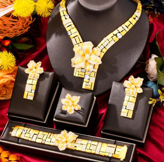 GODKI Luxury Party Starfish Flower 4PCS Nigerian Jewelry Set For Women Wedding Zircon Indian African Bridal Jewelry Set