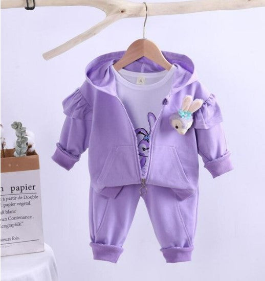 2022 New Autumn Baby Girls Suit Children's Cute Cartoon Zipper Hoodie +T-shirt +Trousers Three-piece Fashion Children's Clothing