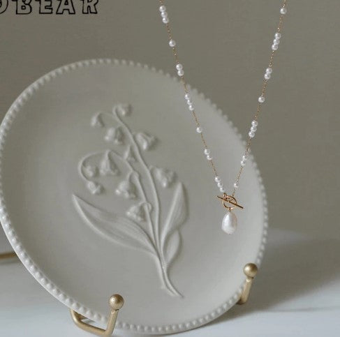 Temperament Natural Baroque Pearl Pendant Imitation Pearl Chain Necklace for Women Stainless Steel 18k Gold Plated Jewelry