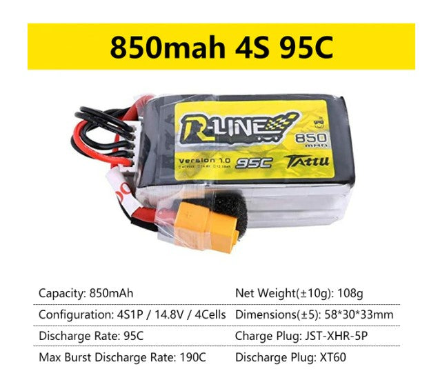 Gens Ace Tattu R-Line 1.0 2.0 LiPo Rechargeable Battery 550/650/750/850/1050/1300/1550/1800mah 95C 3S 4S 6S for RC FPV Racing
