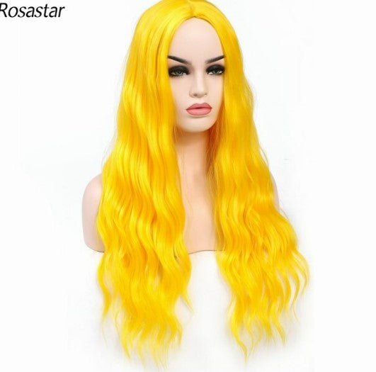 long yellow wigs 26'' middle part loose wavy wig no bangs for women's wigs or Lolita for Halloween wig or cosplay synthetic wig