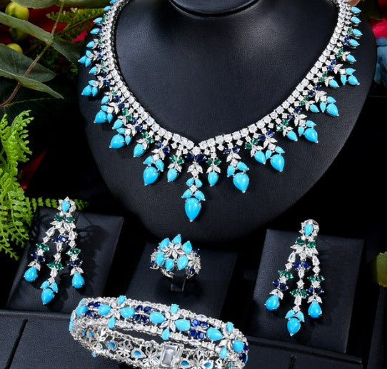 GODKI Famous Brand Turquoise Luxury African Jewelry Sets For Women Wedding Party Zircon Crystal Dubai Bridal Jewelry Set Gift