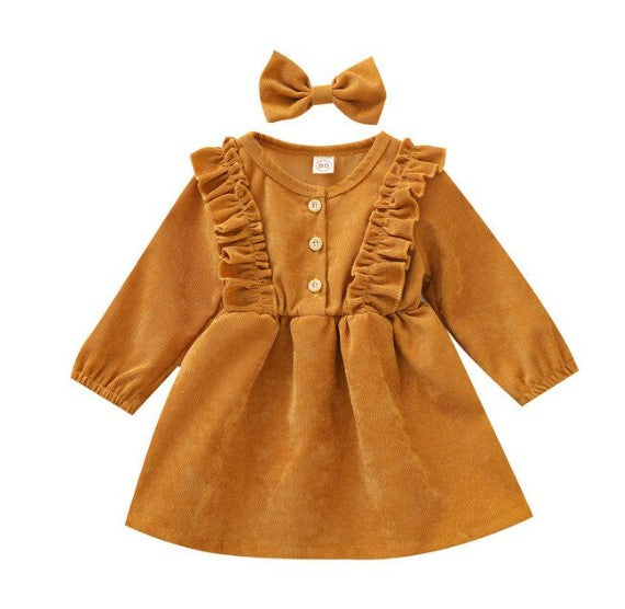 Autumn Winter Toddler Baby Girls Dress Long Sleeve Ruffles Princess Dress Kids Corduroy Pleated Fashion Children Casual Dress