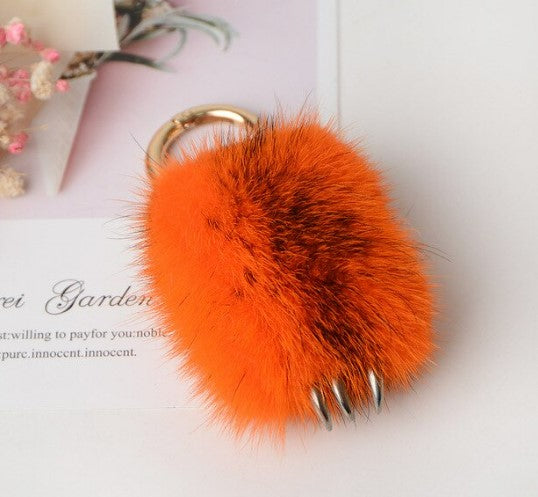 Luxury Fluffy Genuine Fox Fur Bear Paw Mink Fur Hairball PomPom Keychain Metal Key Ring Pendant Bag Charm For Women