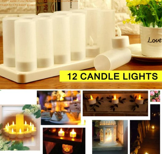 12Pcs LED Candle Lamp Rechargeable Creative Flickering Simulation Flame Candle Night Light Tea Light for Party Home Decoration