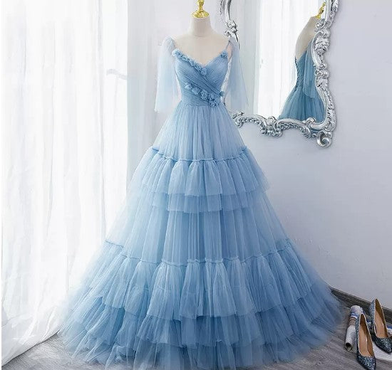 Blue evening dress skirt female banquet niche light luxury fairy air high-end atmosphere high-end host dress long section