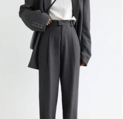CHIC VEN Simple Casual Women Twill Suit Pants Wide Leg Pants Straight Floor Pants Office Ladies Female Trousers