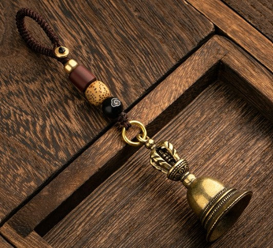 Brass Tibetan Buddhist Vajra Bell Key Chain Pendants Jewelry Handmade Lanyard Pestle Handbell Car Keychains Hangings Woven Rope
