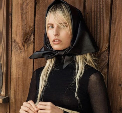 Designer woman Triangle Scarf Black Bandana men Unisex Faux leather kerchief eco-leather headscarf headdress Shawl Wrap