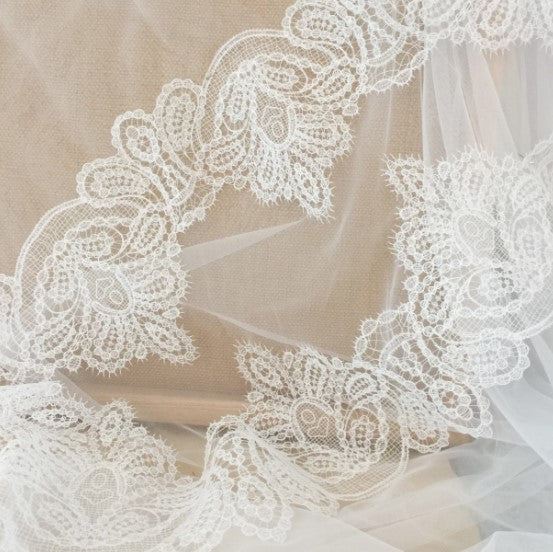 6 Yards Retro Crochet LaceTrim in Ivory , Bridal Veil Straps for Wedding Sash, Headband Jewelry Costume Design 15cm Wide