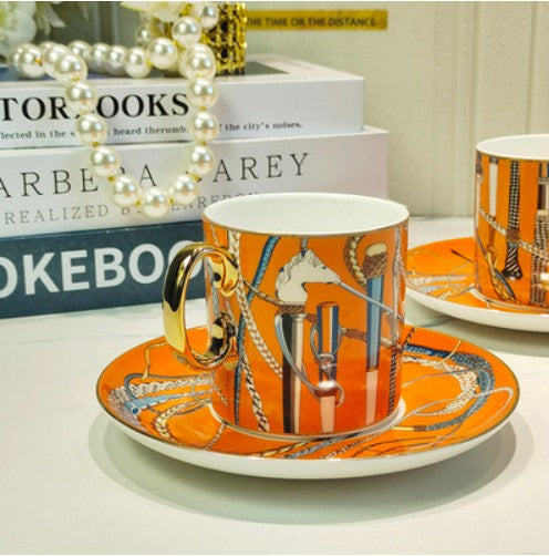 Cross-border tide brand new light luxury tea cup coffee cup saucer couple cup set scepter creative personalized gift