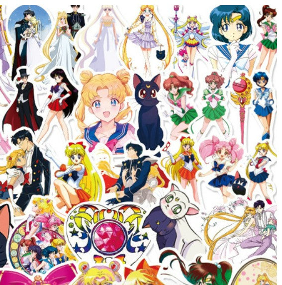 50pcs/set Sailor Moon Sticker Waterproof Suitcase Notebook guitar Skateboard Sticker Anime Stickers Laptop Skin Sticker