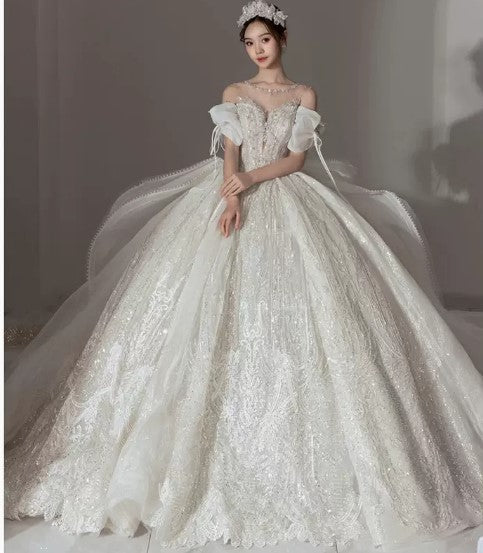 Main wedding dress 2022 new bride French heavy industry luxury court style retro high-end summer trailing 2021 light