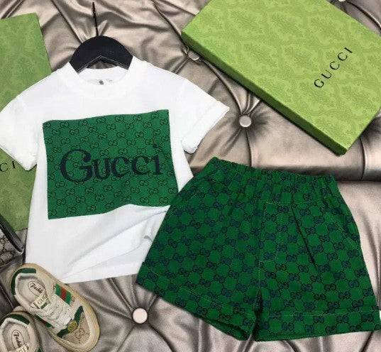 Summer children's baby new short-sleeved shorts two-piece suit foreign style tide brand comfortable cotton suit men and women middle and big children