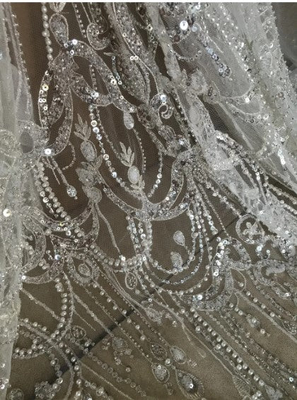 African french net high quality Sat-1098.8610 beaded bridal tulle mesh lace embroidered beaded fabric